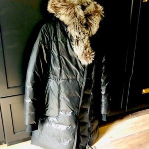 Mack age black parka- real fur signature Mackage collar